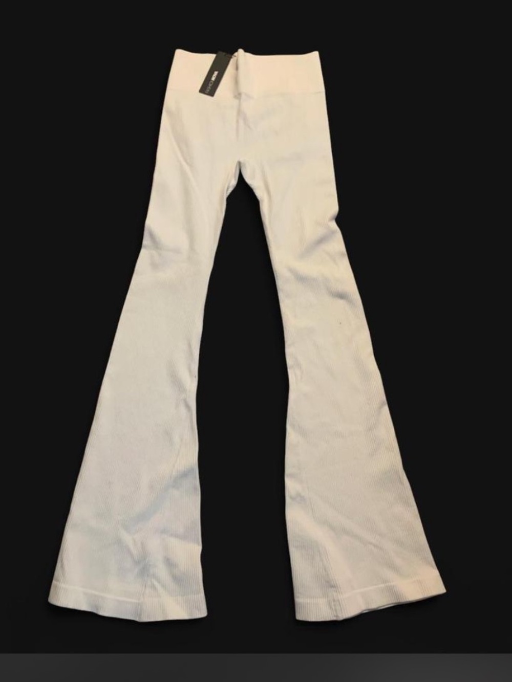 White Ribbed Flare Leg Pants